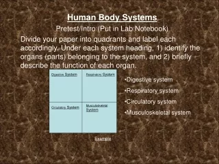 Human Body Systems Pretest/Intro (Put in Lab Notebook)