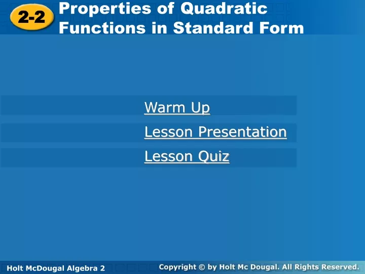 properties of quadratic functions in standard form