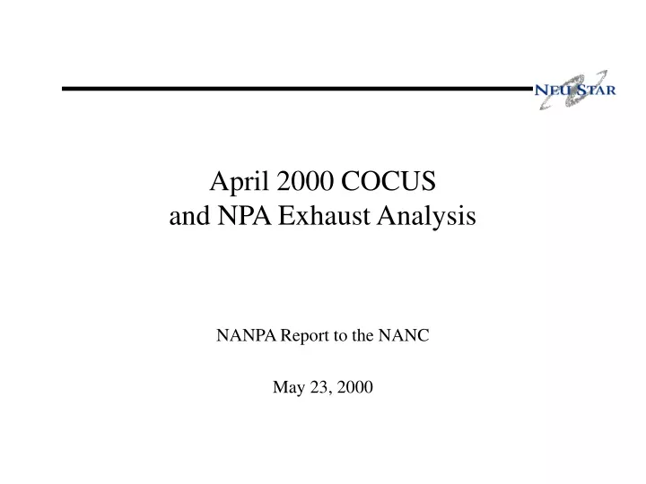 april 2000 cocus and npa exhaust analysis