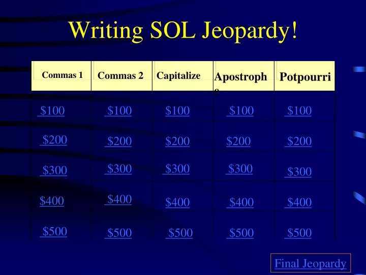 writing sol jeopardy