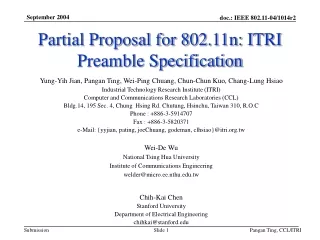 Partial Proposal for 802.11n: ITRI Preamble Specification