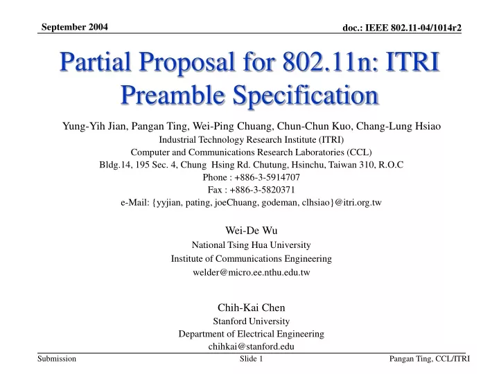 partial proposal for 802 11n itri preamble specification