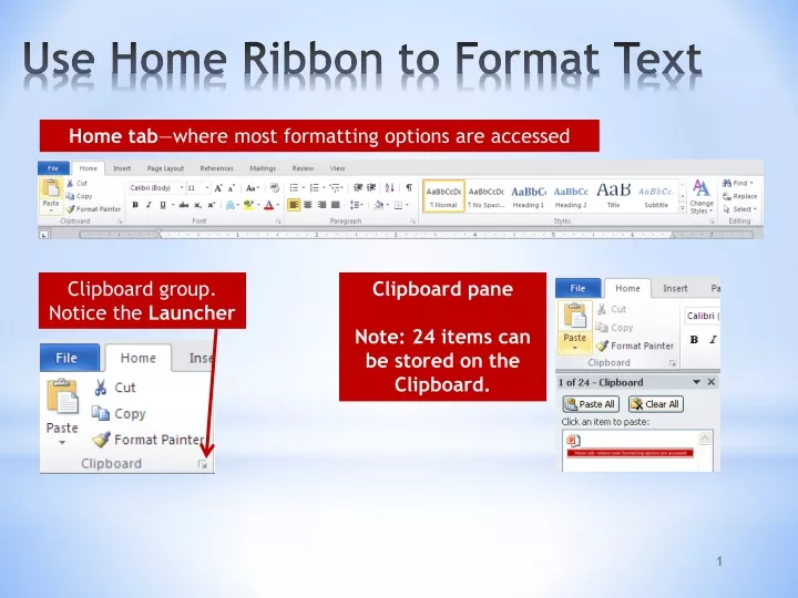 use home ribbon to format text
