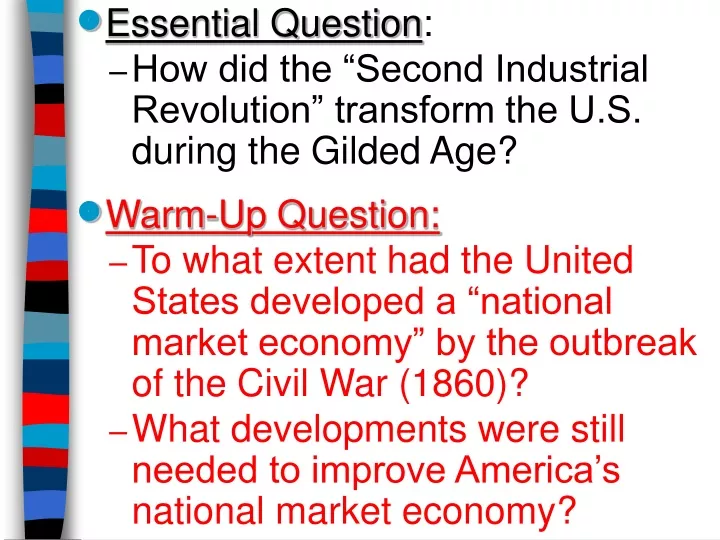 essential question how did the second industrial