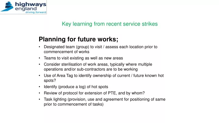 key learning from recent service strikes