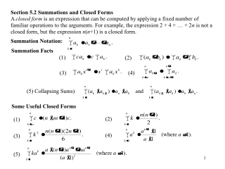 Section 5.2 Summations and Closed Forms
