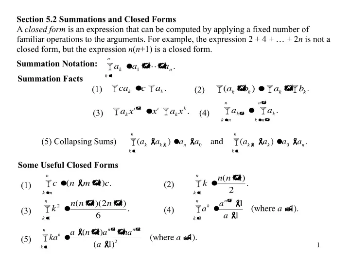 section 5 2 summations and closed forms a closed