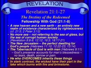 Revelation 21:1-27 The Destiny of the Redeemed