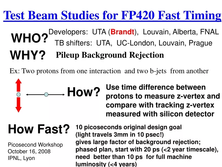 test beam studies for fp420 fast timing