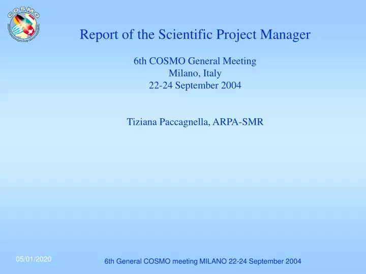 report of the scientific project manager