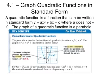 4.1 – Graph Quadratic Functions in Standard Form