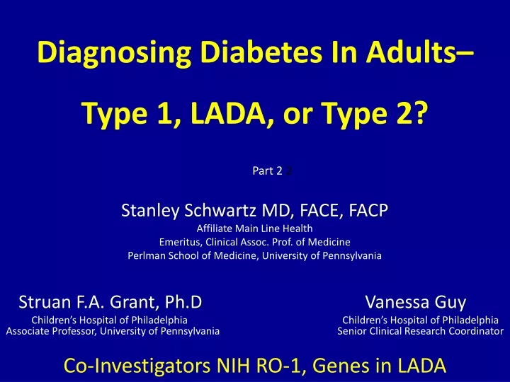 diagnosing diabetes in adults type 1 lada or type 2