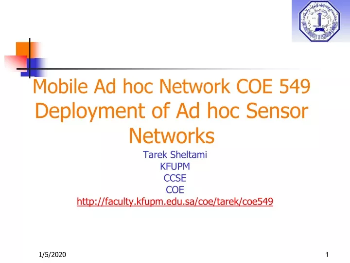 mobile ad hoc network coe 549 deployment of ad hoc sensor networks