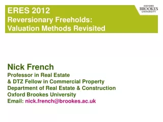 ERES 2012 Reversionary Freeholds:  Valuation Methods Revisited