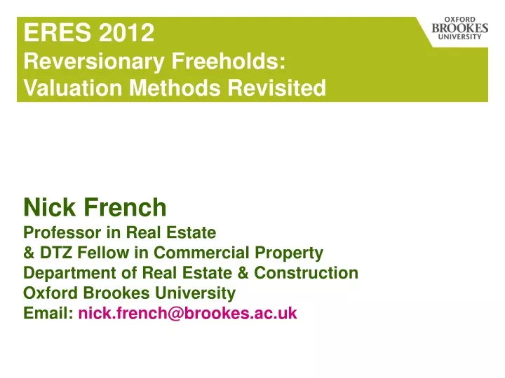 eres 2012 reversionary freeholds valuation