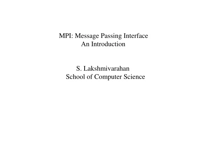 mpi message passing interface an introduction
