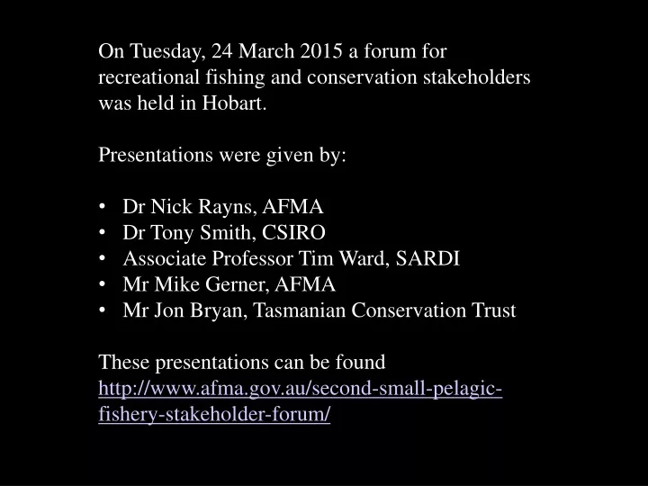 on tuesday 24 march 2015 a forum for recreational