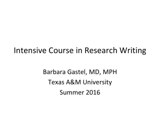 Intensive Course in Research Writing