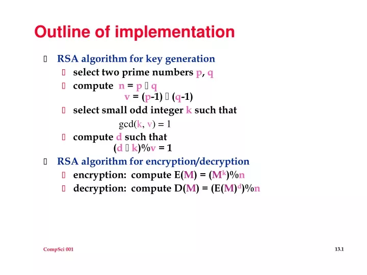 outline of implementation