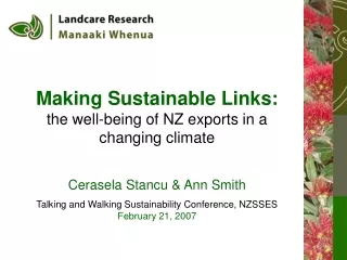 Making Sustainable Links: the well-being of NZ exports in a changing climate