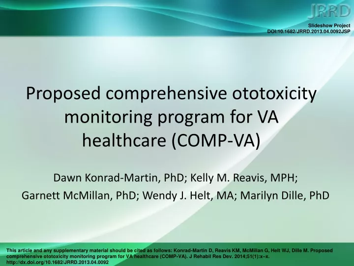 proposed comprehensive ototoxicity monitoring program for va healthcare comp va