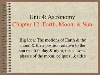 Unit 4: Astronomy Chapter 12: Earth, Moon, &amp; Sun