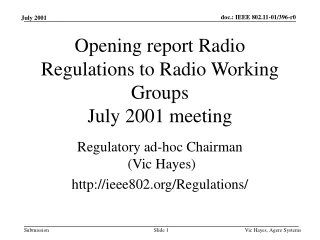 Opening report Radio Regulations to Radio Working Groups July 2001 meeting