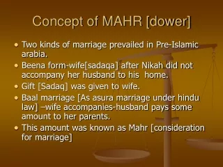 Concept of MAHR [dower]