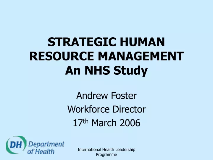 strategic human resource management an nhs study