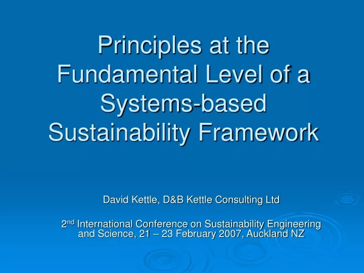 principles at the fundamental level of a systems based sustainability framework