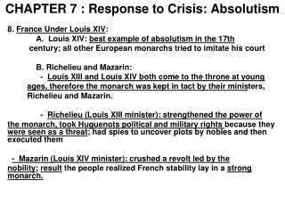 CHAPTER 7 : Response to Crisis: Absolutism