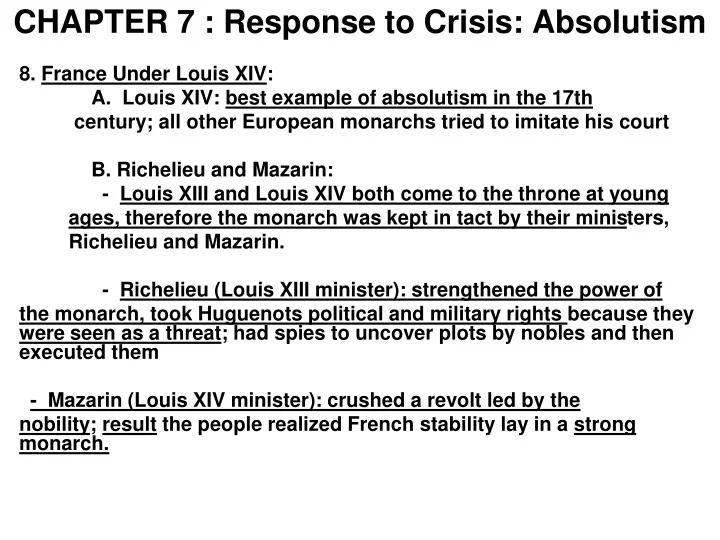 chapter 7 response to crisis absolutism