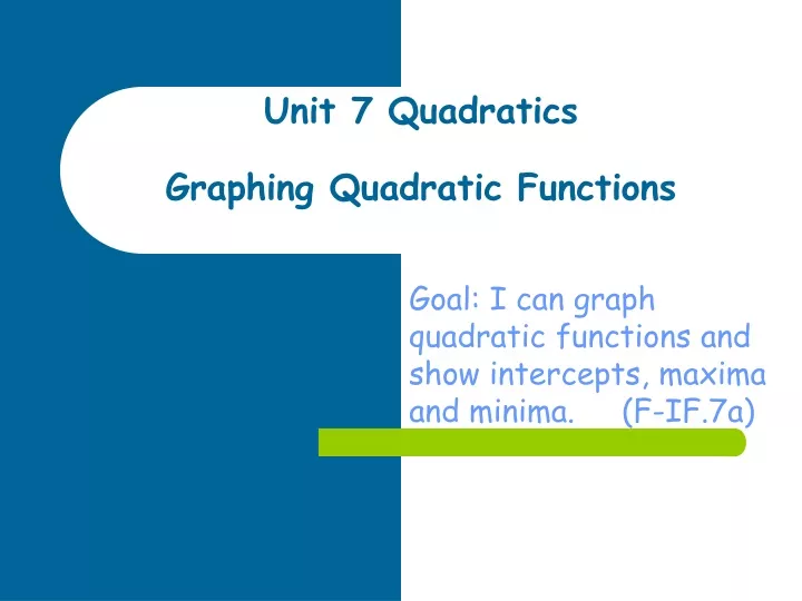 unit 7 quadratics graphing quadratic functions