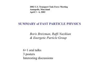 SUMMARY of FAST PARTICLE PHYSICS