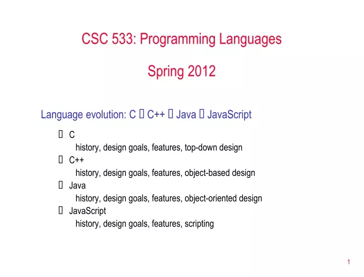 csc 533 programming languages spring 2012