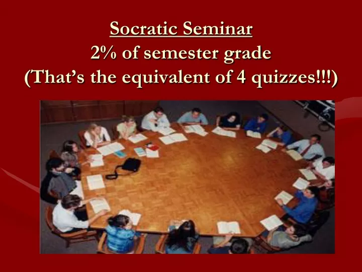 socratic seminar 2 of semester grade that s the equivalent of 4 quizzes