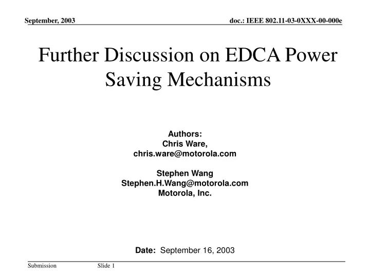 further discussion on edca power saving mechanisms