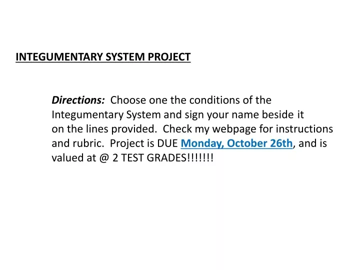 integumentary system project directions choose