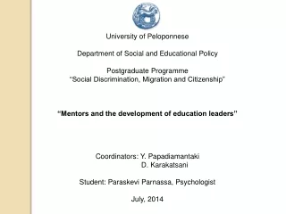 University of Peloponnese  Department of Social and Educational Policy Postgraduate Programme