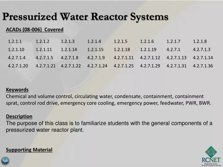 pressurized water reactor systems