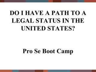 DO I HAVE A PATH TO A LEGAL STATUS IN THE UNITED STATES? Pro Se Boot Camp