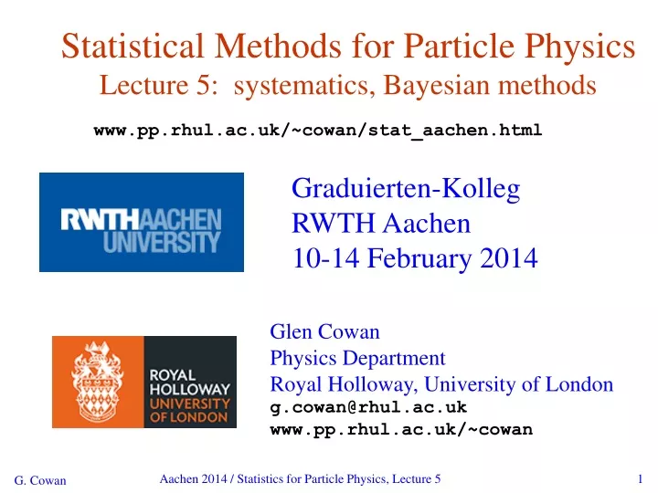 statistical methods for particle physics lecture 5 systematics bayesian methods