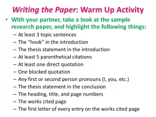 Writing the Paper : Warm Up Activity