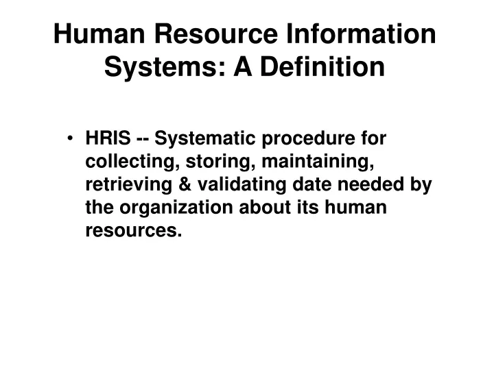 human resource information systems a definition
