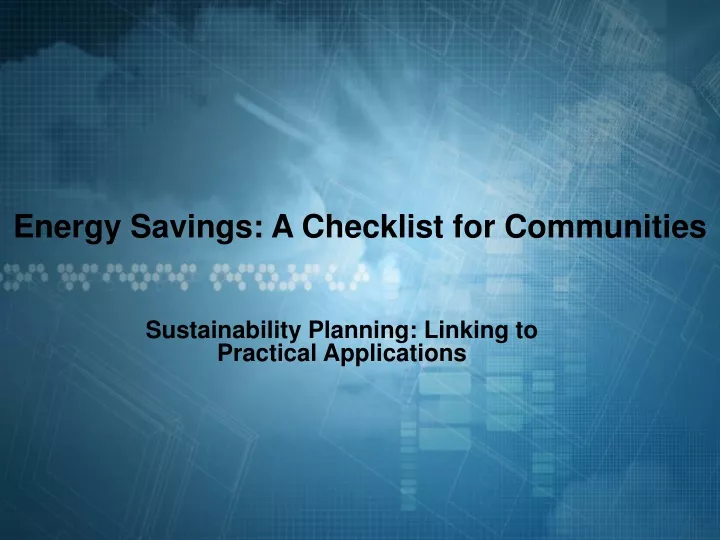 energy savings a checklist for communities