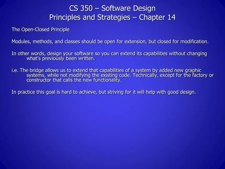 cs 350 software design principles and strategies chapter 14