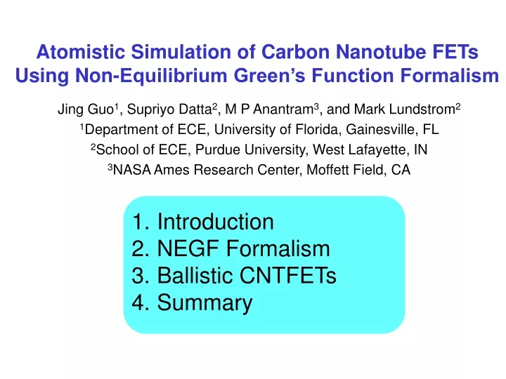 atomistic simulation of carbon nanotube fets