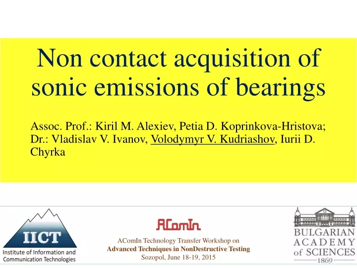non contact acquisition of sonic emissions of bearings
