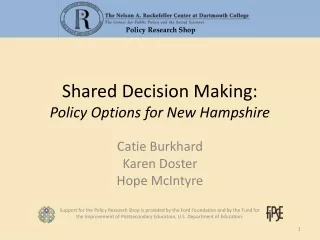 Shared Decision Making:  Policy Options for New Hampshire