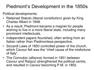 Piedmont’s Development in the 1850s